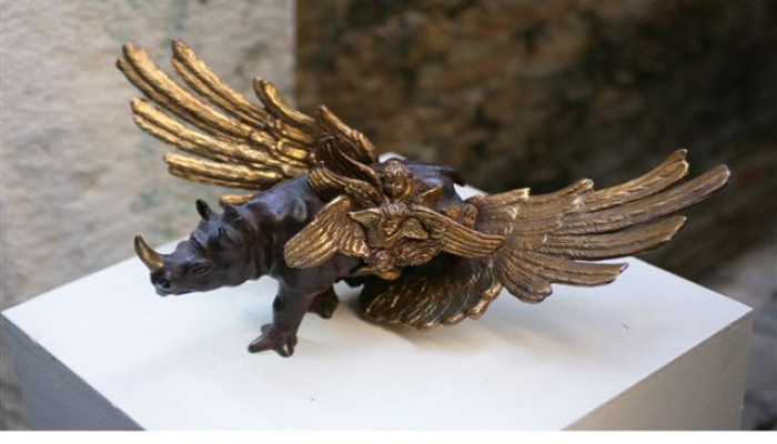 Rhinoangelo,fusione bronzo cera persa pezzo unico firmato Gigi Bon (7)